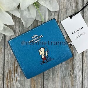 Coach X Peanuts Leather Snap Wallet With Linus Bag Purse
